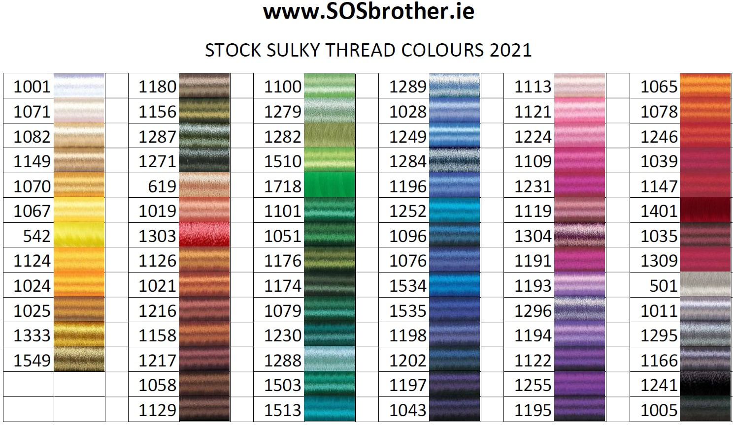 Brother Thread Conversion Color Chart To Sulky